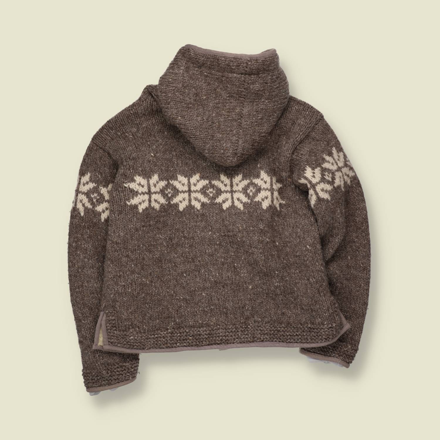 2000s | Tog 24 | Brown Snowflake Hooded Zip Knit Festival Jacket - 12