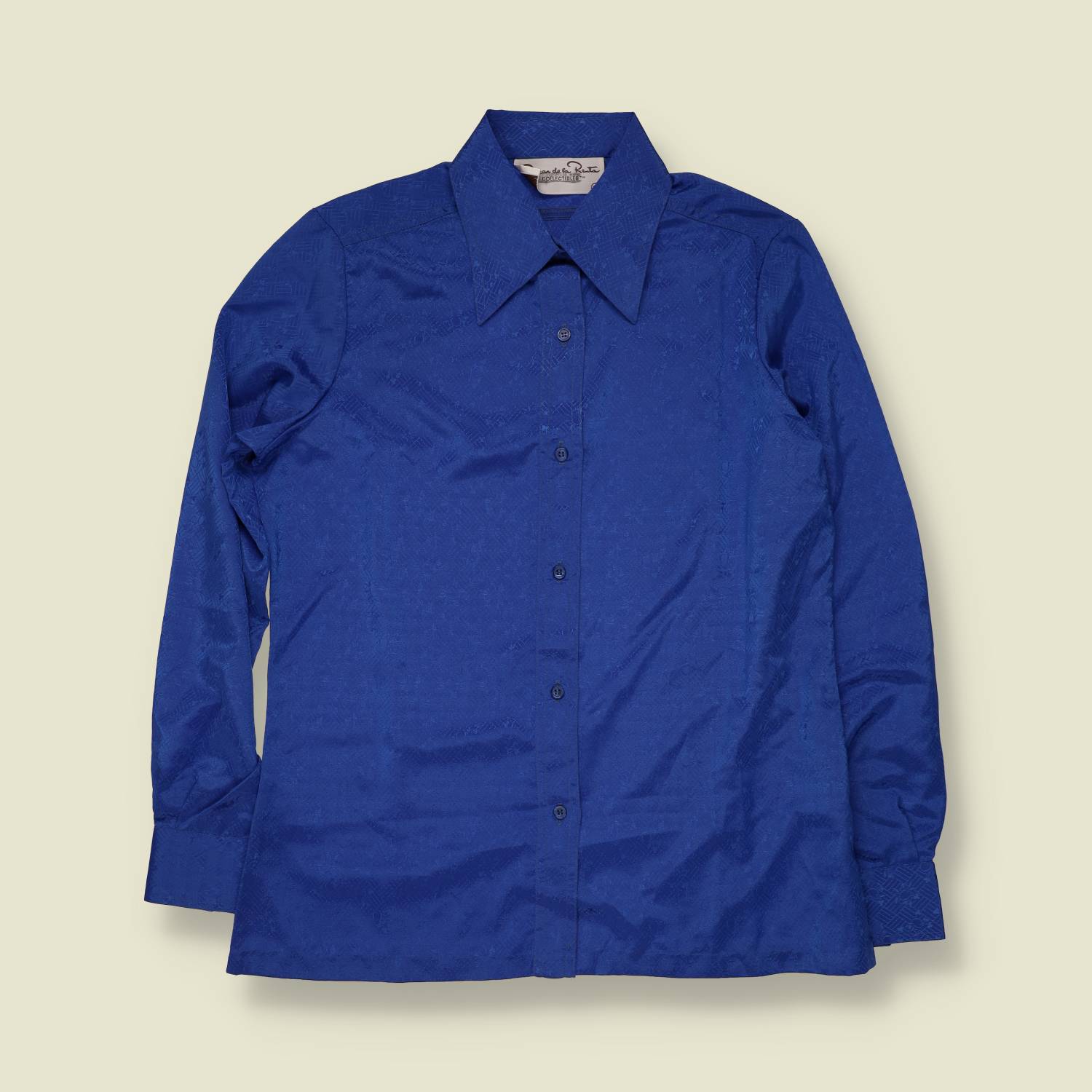 1990s | Oscar de la Renta | Royal Blue Jacquard Blouse - 16