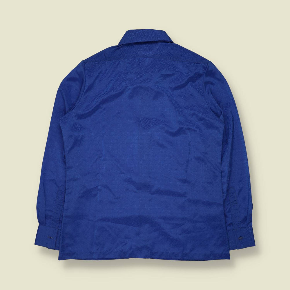 1990s | Oscar de la Renta | Royal Blue Jacquard Blouse - 16