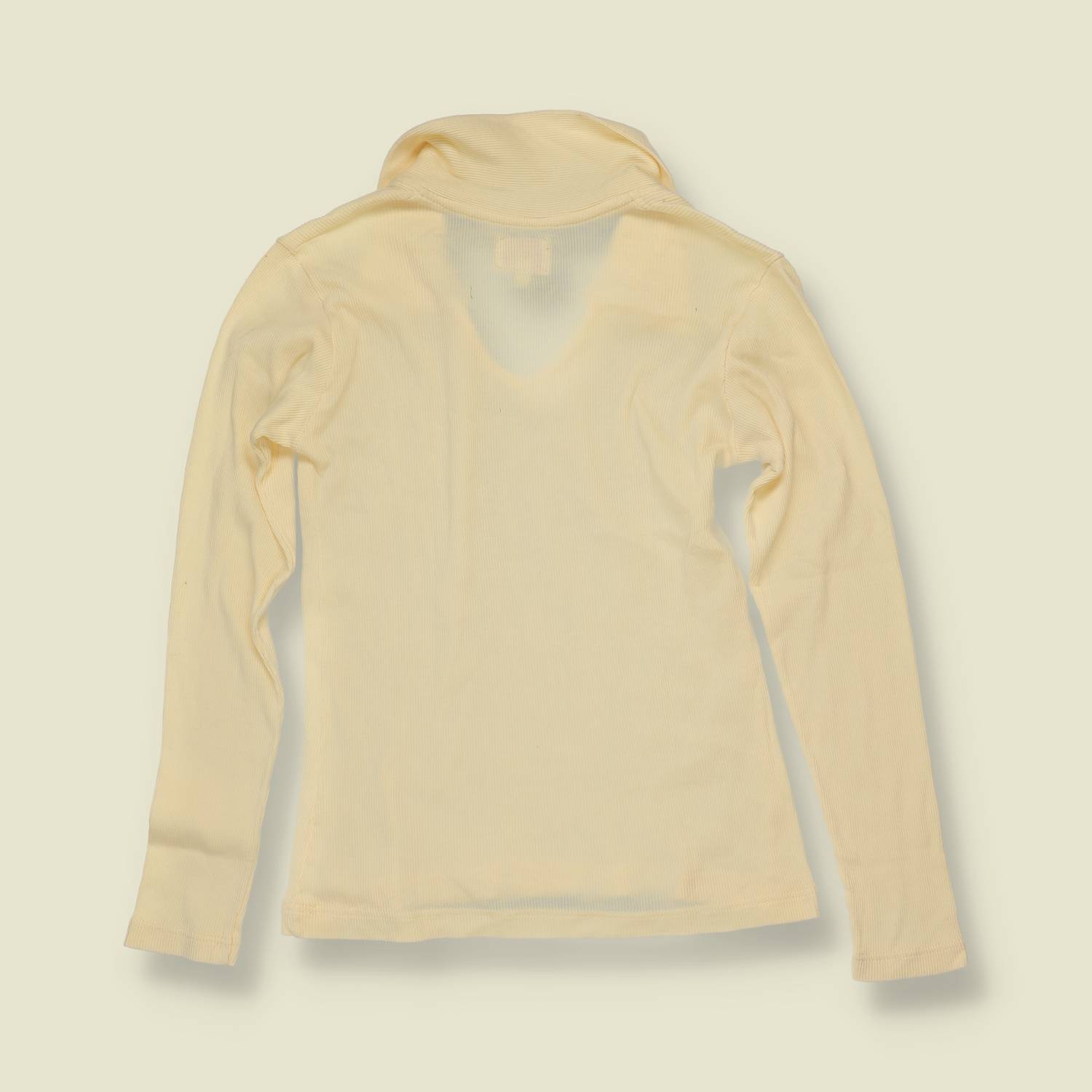 1990s | Jeanteria del Corso | Cream Ribbed Open Collar Long Sleeve Top - Made in Italy - 4