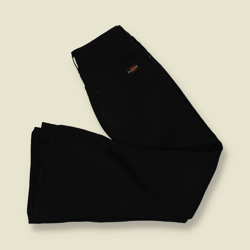 2000s | Manager | Black High Waist Flared Polyester Trousers - w28