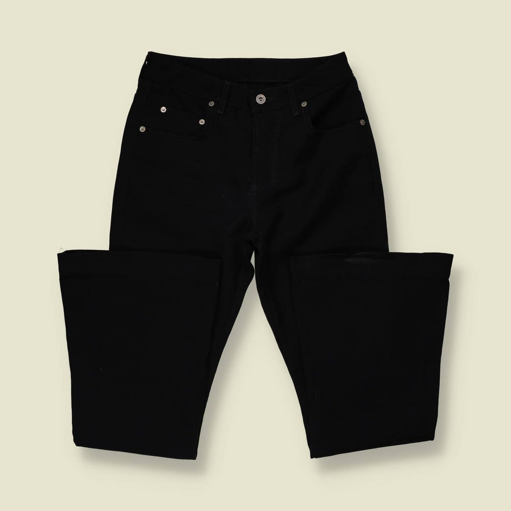 2000s | Manager | Black High Waist Flared Polyester Trousers - w28