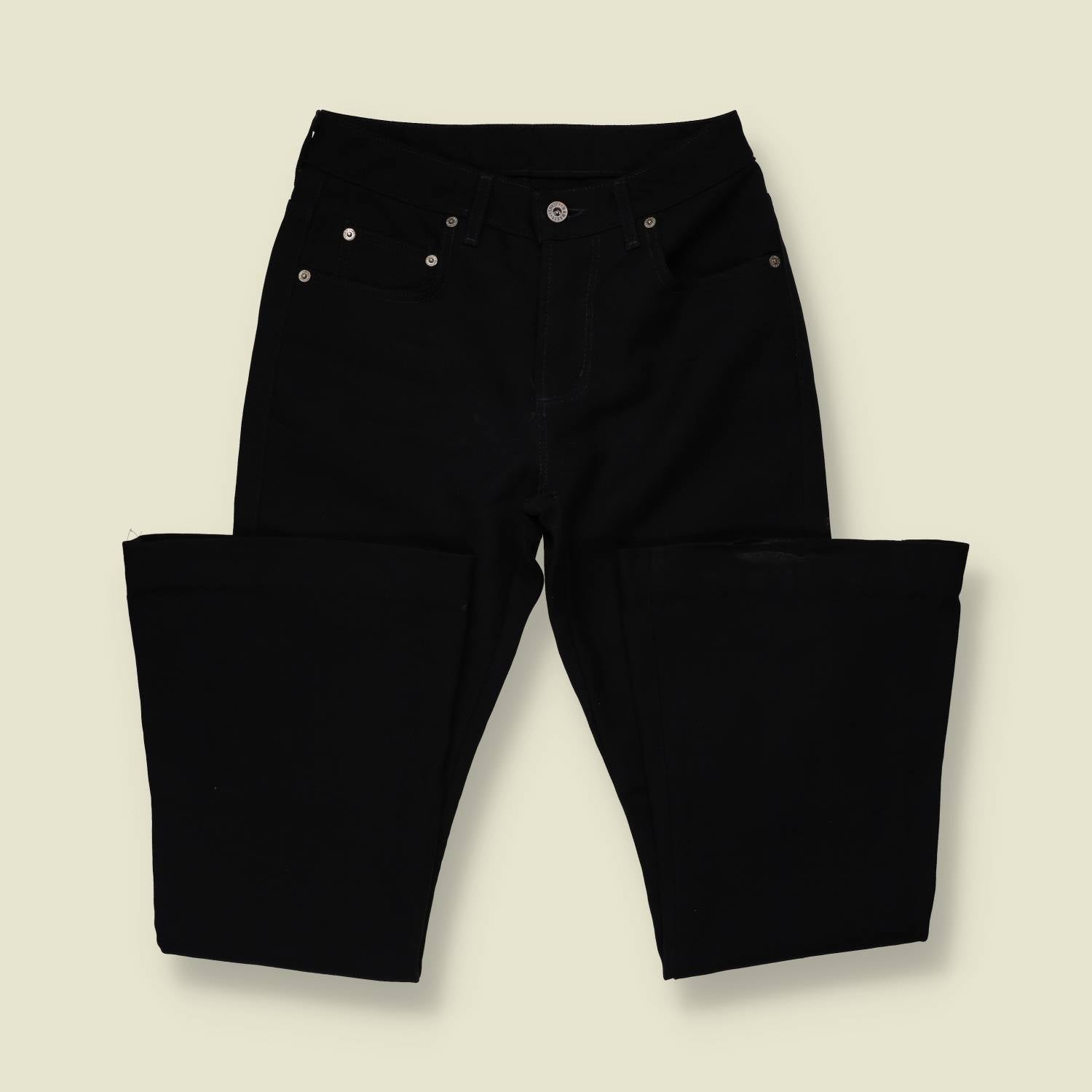 2000s | Manager | Black High Waist Flared Polyester Trousers - w28