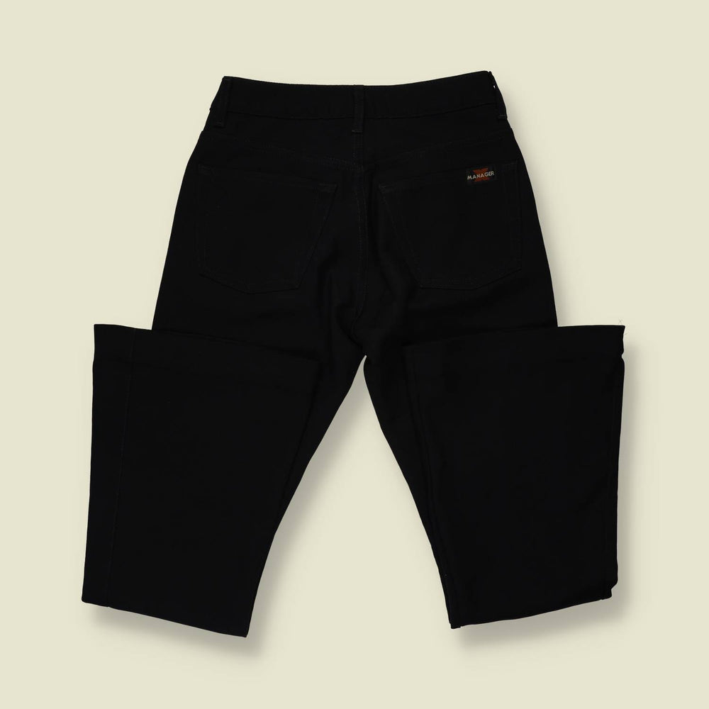 2000s | Manager | Black High Waist Flared Polyester Trousers - w28