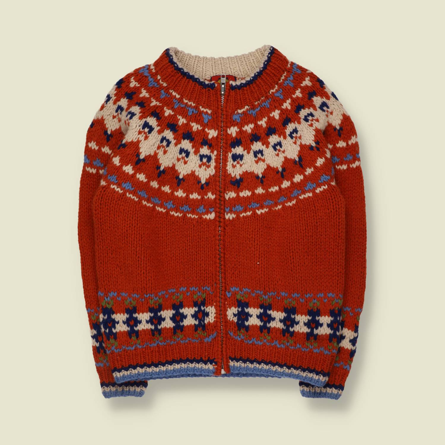 2000s | Red Nordic Yoke Zip Knit Cardigan - 12