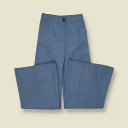 1970s | Steel Blue High Waist Polyester Flares - w22