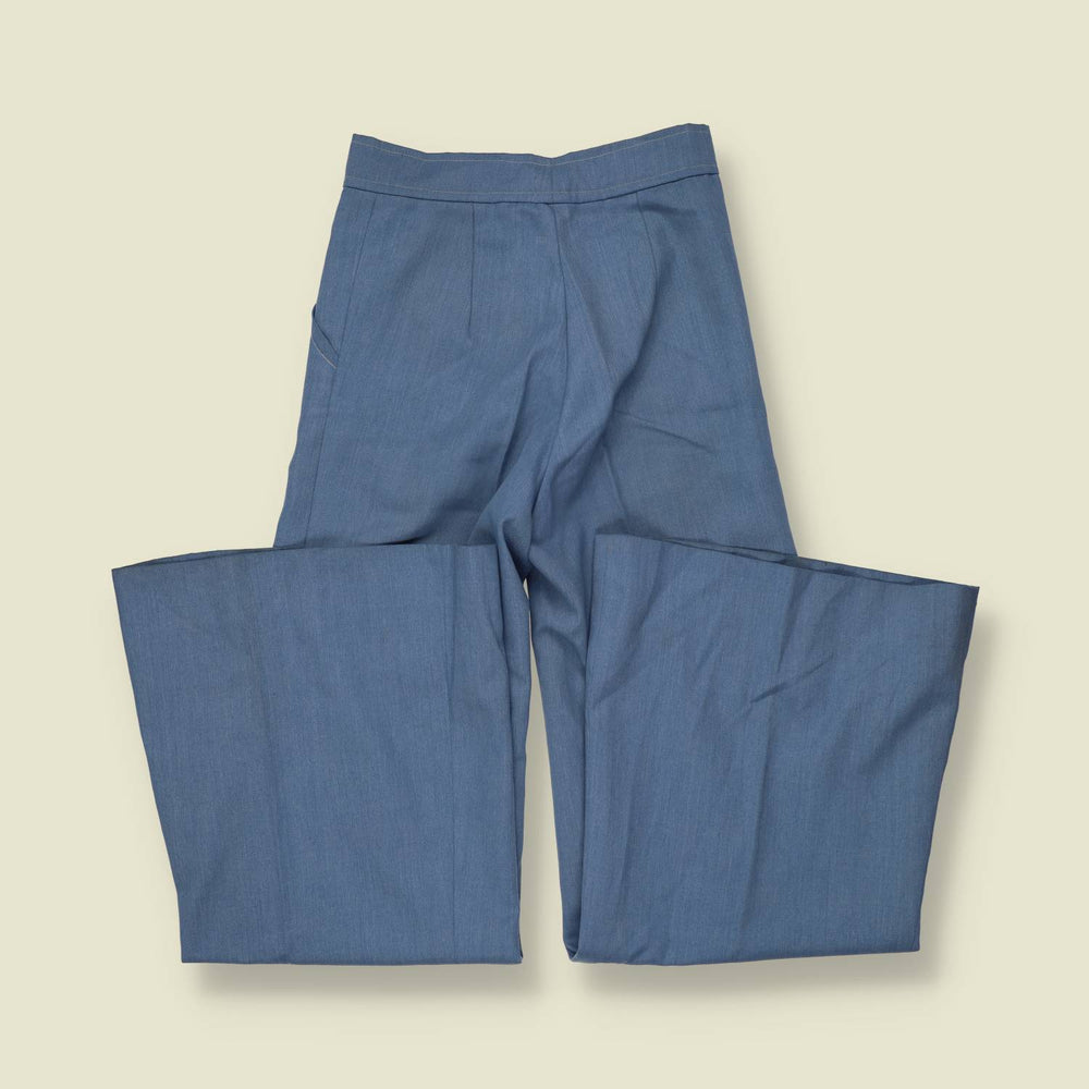 1970s | Steel Blue High Waist Polyester Flares - w22