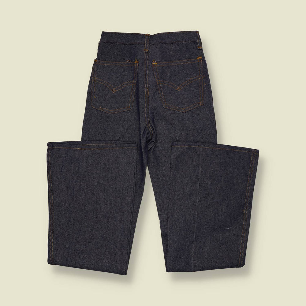 1970s | Dark Indigo High Waist Denim Flares - Deadstock - w24
