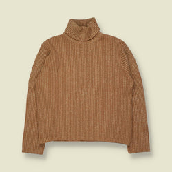 1990s | Camel Lurex Ribbed Polo Neck Jumper - 12