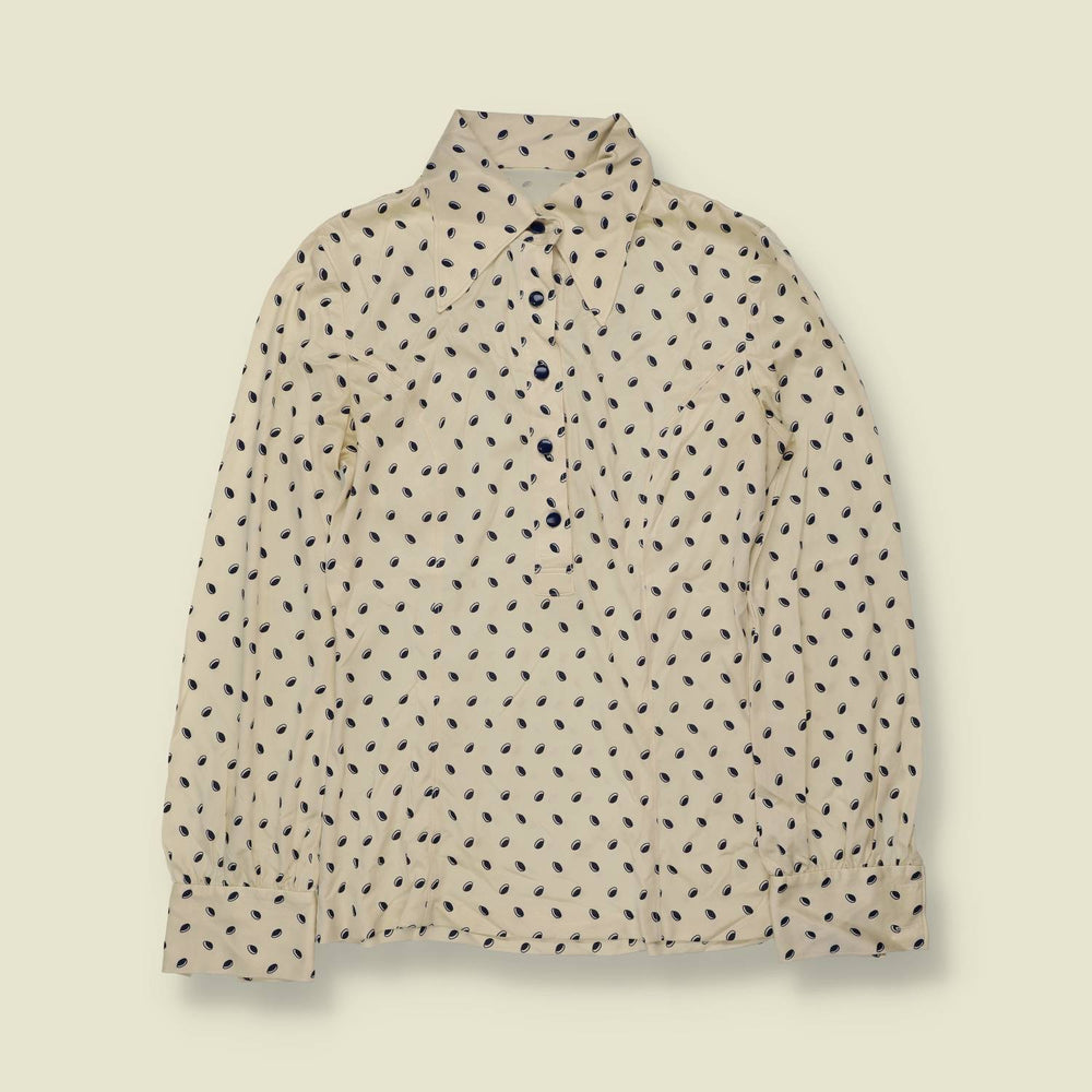 1970s | Cream Oval Spot Print Poly Blouse - 6