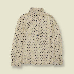 1970s | Cream Oval Spot Print Poly Blouse - 6