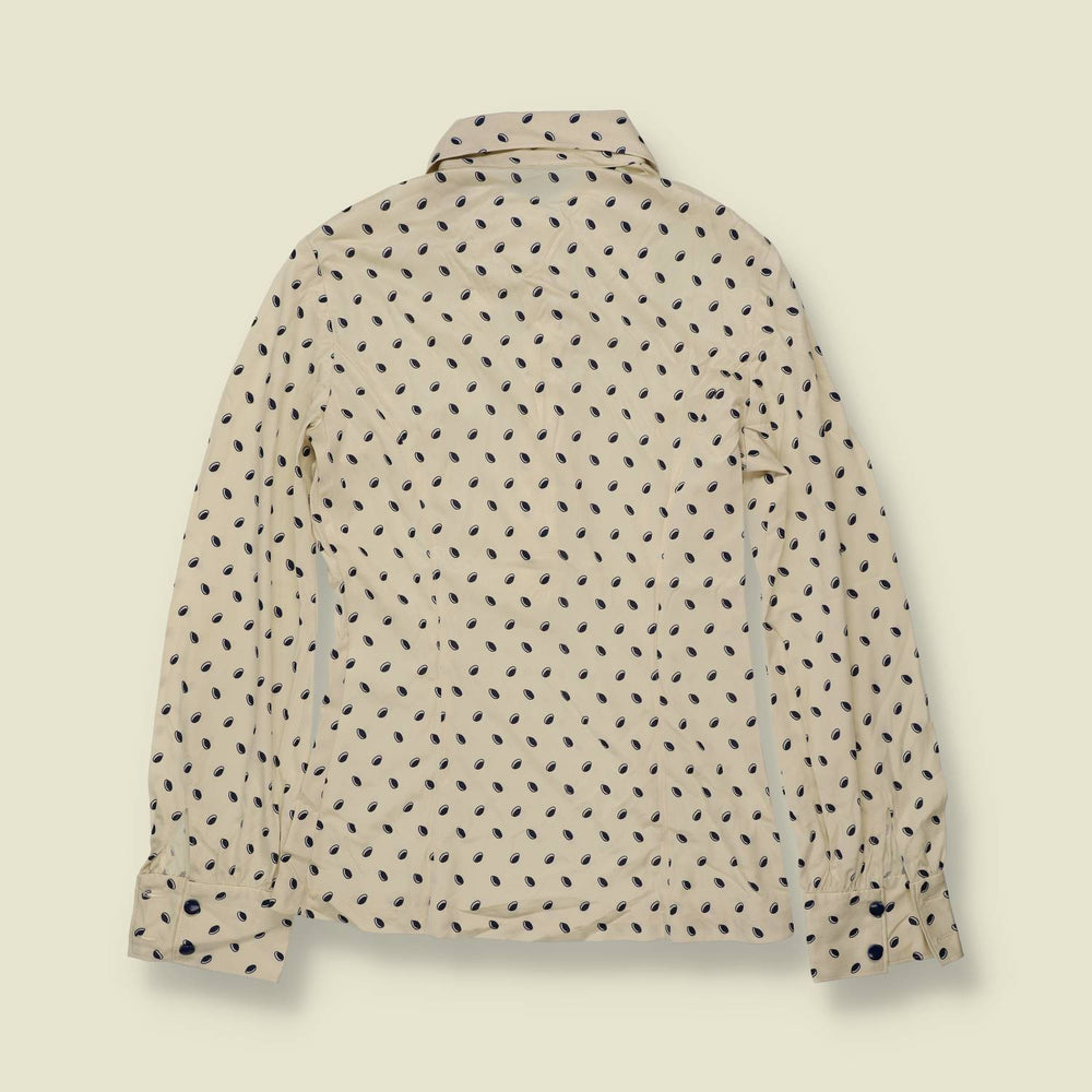 1970s | Cream Oval Spot Print Poly Blouse - 6