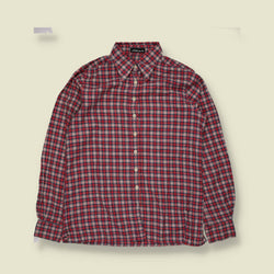 1970s | Keen | Red Tartan Check Long Sleeve Cotton Blouse - 12