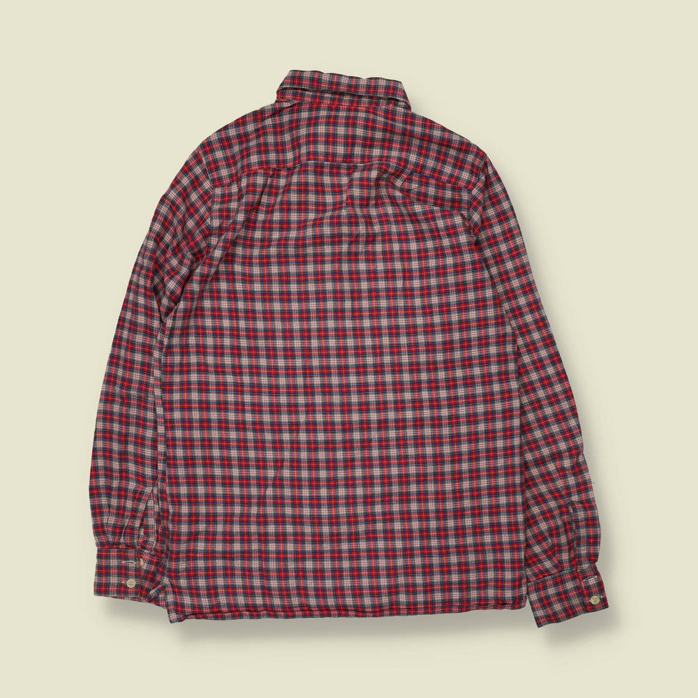 1970s | Keen | Red Tartan Check Long Sleeve Cotton Blouse - 12