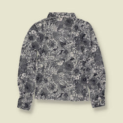 1970s | TGL | Black and White Dense Floral Print Vincel Cotton Blouse - Deadstock - 8