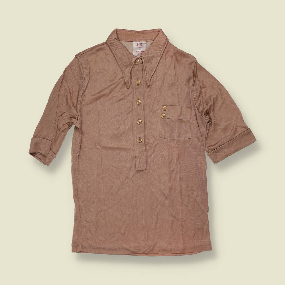 1970s | TGL | Tan Half Button Acetate Blouse - Deadstock - 6