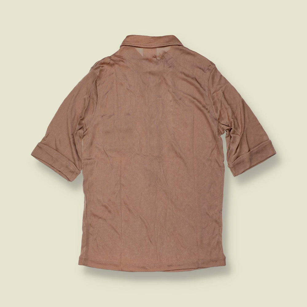 1970s | TGL | Tan Half Button Acetate Blouse - Deadstock - 6