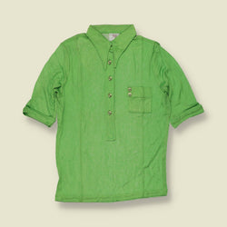 1970s | TGL | Lime Green Half Button Acetate Blouse - Deadstock - 8
