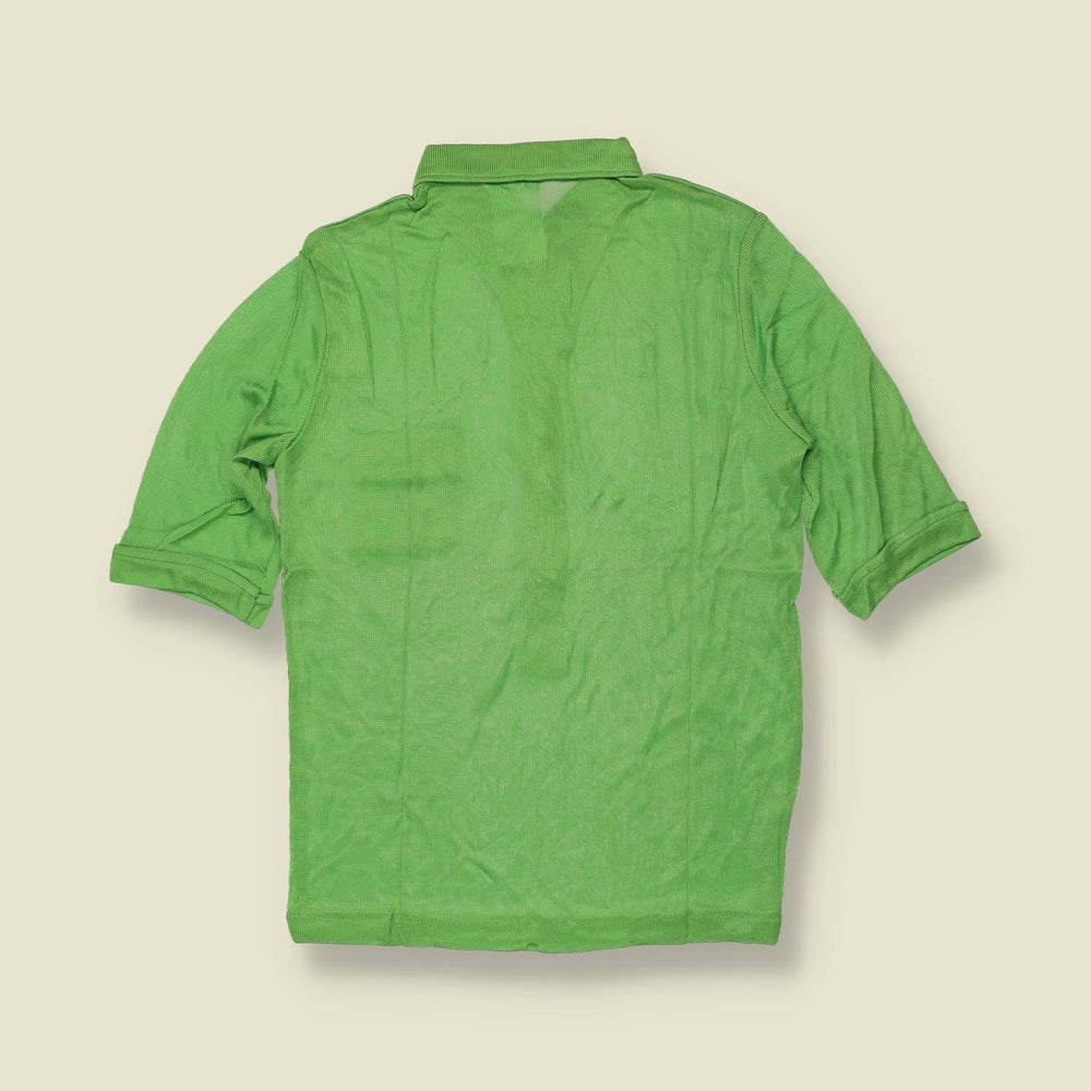 1970s | TGL | Lime Green Half Button Acetate Blouse - Deadstock - 8