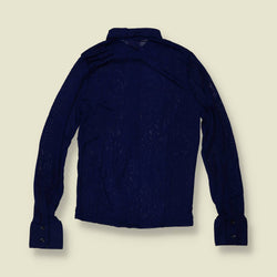 1970s | TGL | Navy Tonal Floral Acetate Blouse - Deadstock - 6
