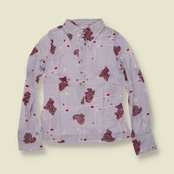 1970s | TGL | Lilac Paisley and Grid Print Cotton Blouse - Deadstock - 8