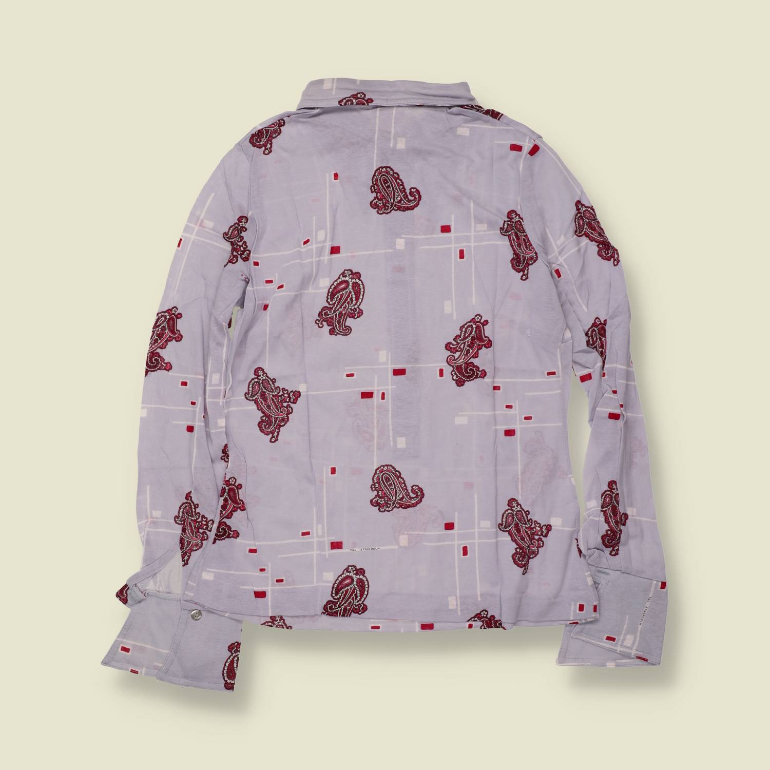 1970s | TGL | Lilac Paisley and Grid Print Cotton Blouse - Deadstock - 8