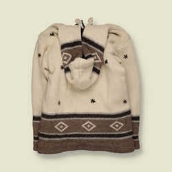 1990s – 2000s | Priya | Cream Star Motif Hooded Festival Zip Knit Jacket - Made in Nepal - 18