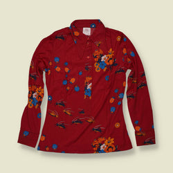 1970s | TGL | Red Bug and Floral Print Vincel Cotton Blouse - Deadstock - 6