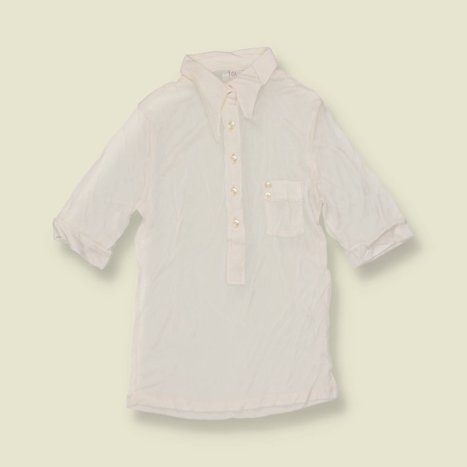 1970s | TGL | White Half Button Acetate Blouse - Deadstock - 4