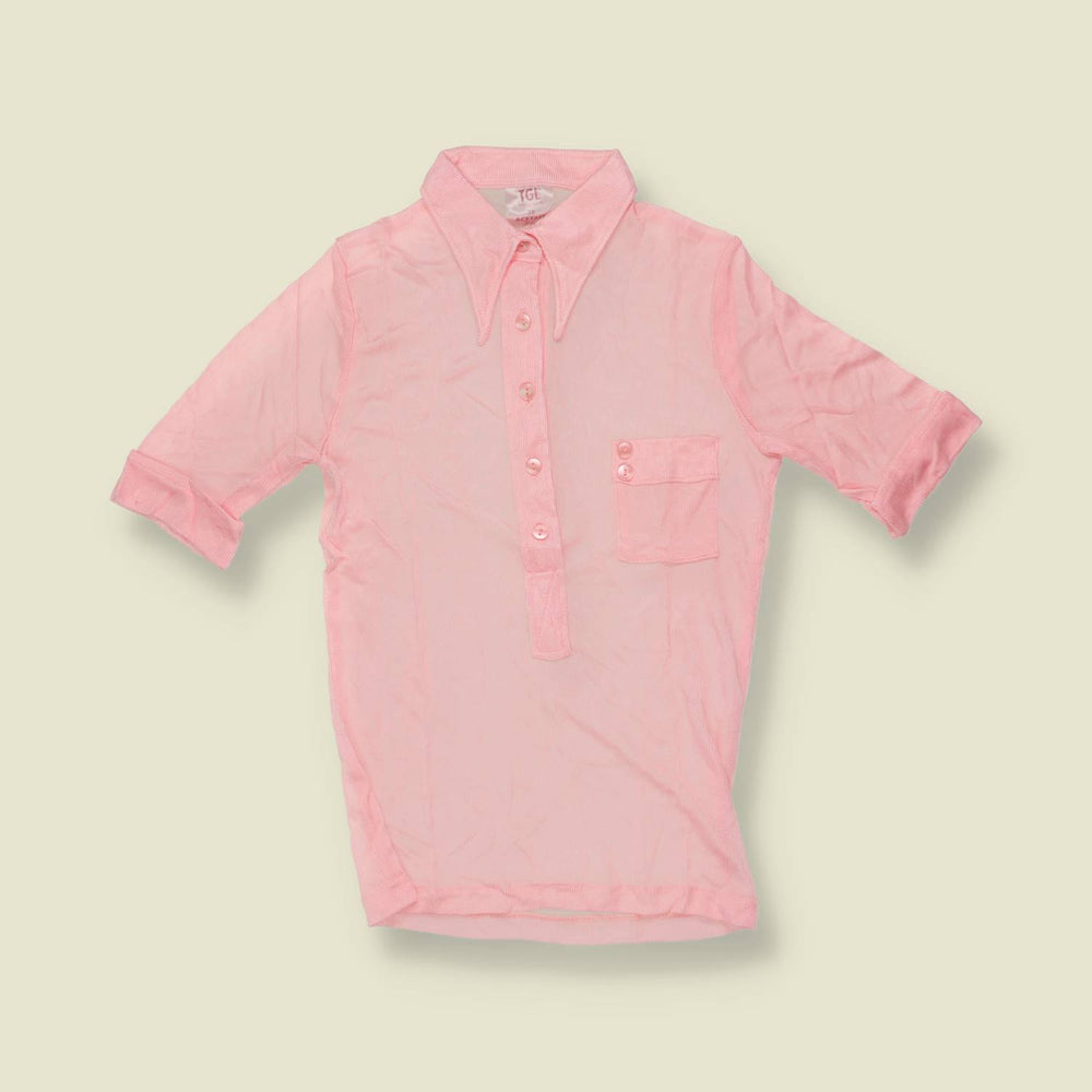 1970s | TGL | Pink Half Button Acetate Blouse - Deadstock - 4
