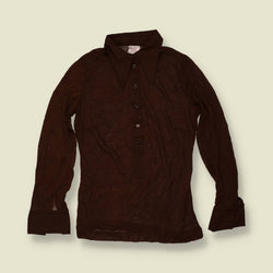 1970s | TGL | Brown Half Button Acetate Blouse - Deadstock - 6