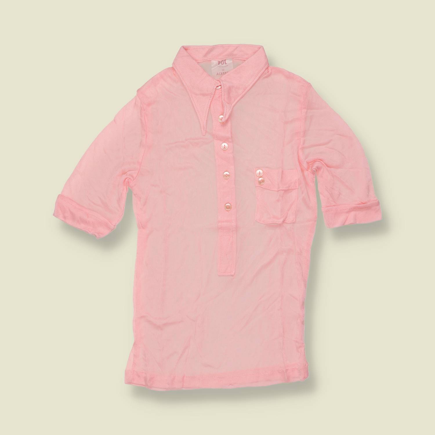 1970s | TGL | Pink Half Placket Acetate Top - Deadstock - 2