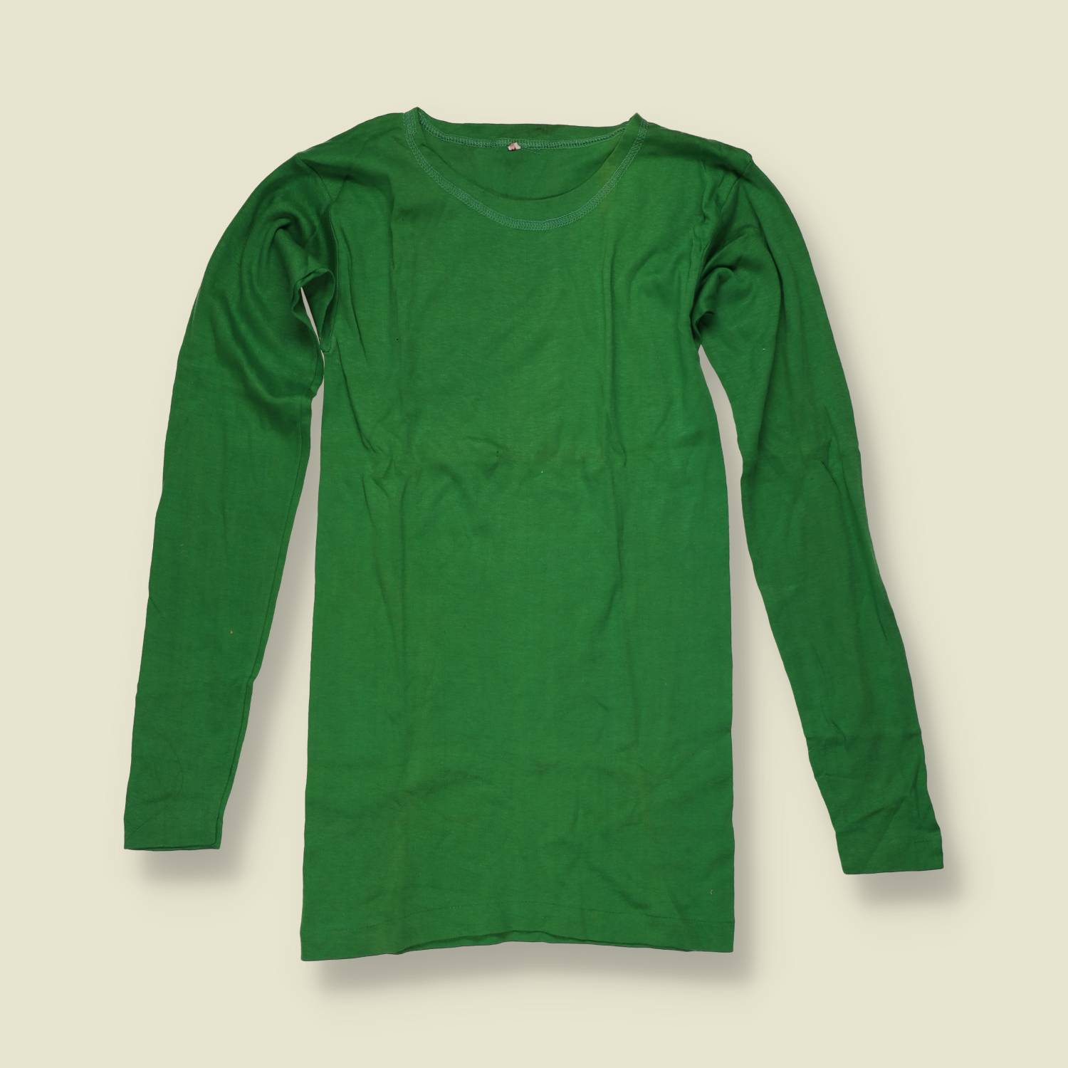 1970s | Green Long Sleeve Cotton Blend Tee - Deadstock - 2