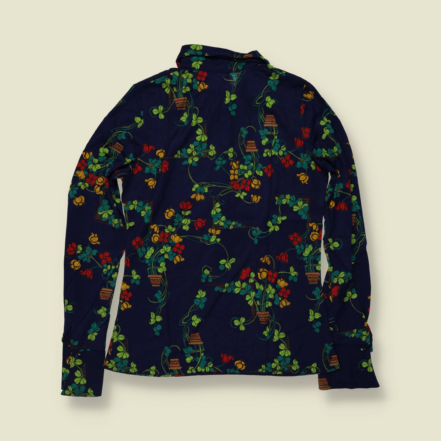 1970s | TGL | Navy Floral Print Blouse - Deadstock - 10