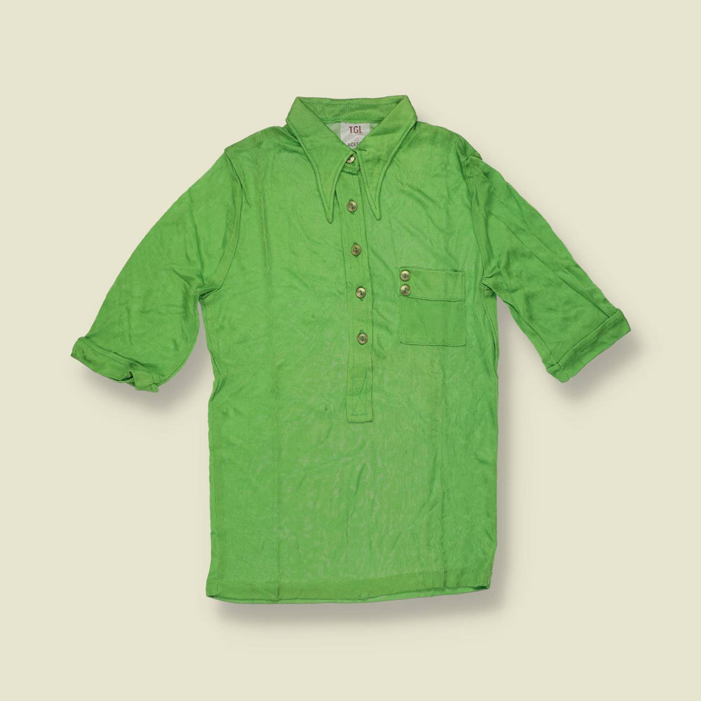 1970s | TGL | Green Half Placket Acetate Top - Deadstock - 6