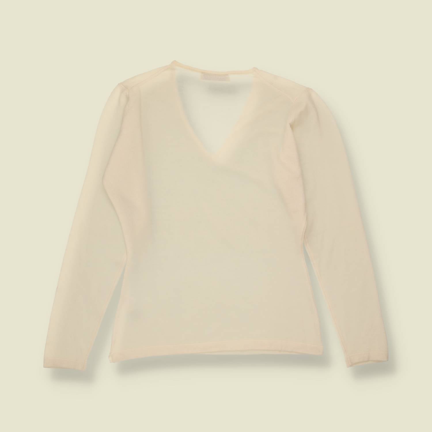 1990s | Cascia | Cream V-Neck Merino Knit Top - Made in Italy - 10