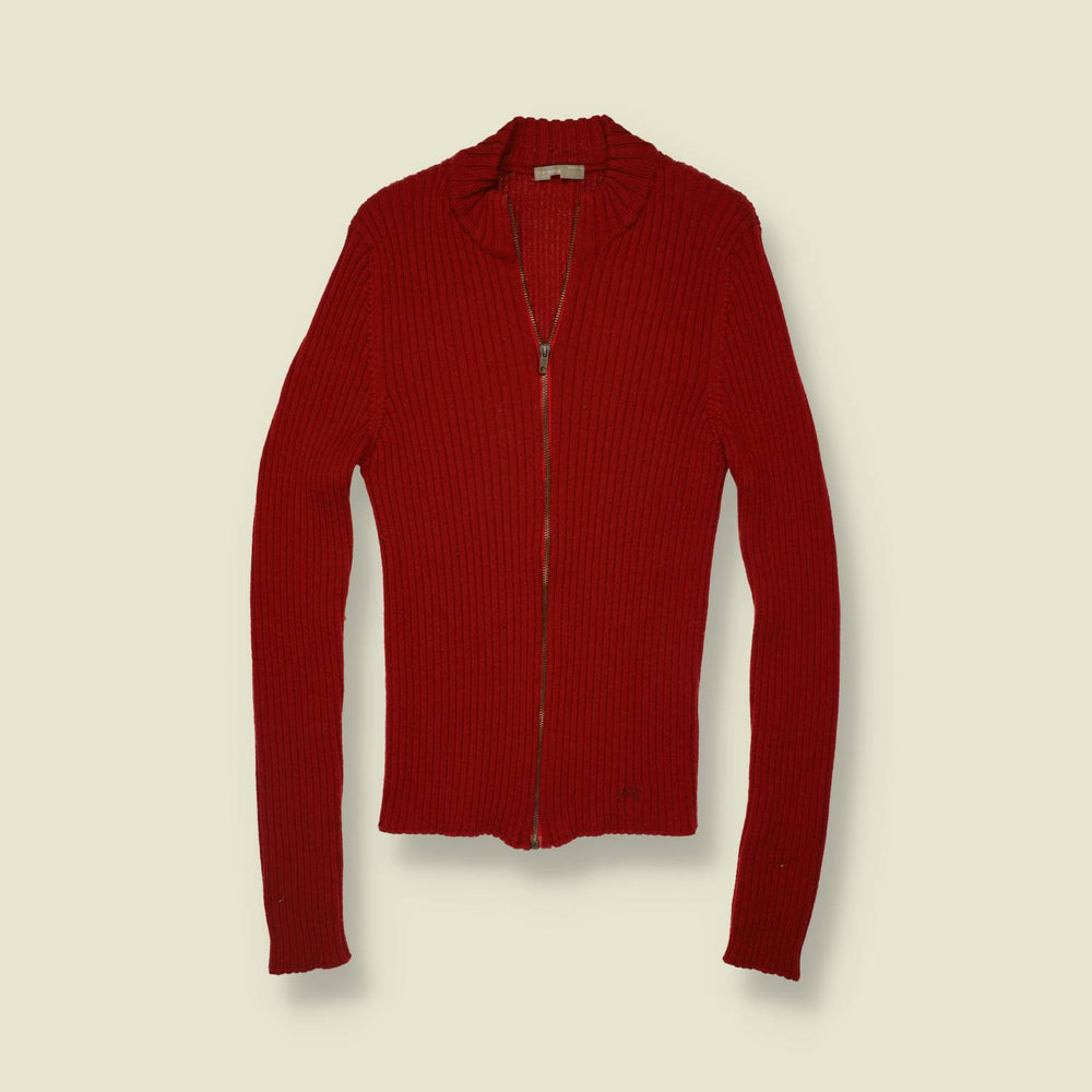 2000s | Iceberg | Red Ribbed Zip Knit Cardigan - 6