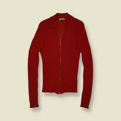 2000s | Iceberg | Red Ribbed Zip Knit Cardigan - 6