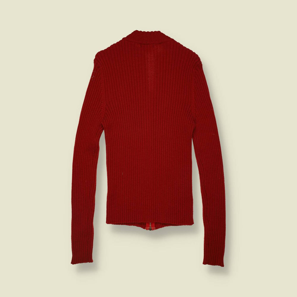 2000s | Iceberg | Red Ribbed Zip Knit Cardigan - 6