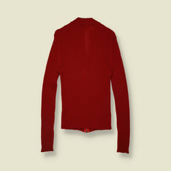 2000s | Iceberg | Red Ribbed Zip Knit Cardigan - 6