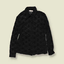 2000s | Verse | Black Floral Lace Knit Shirt - 8