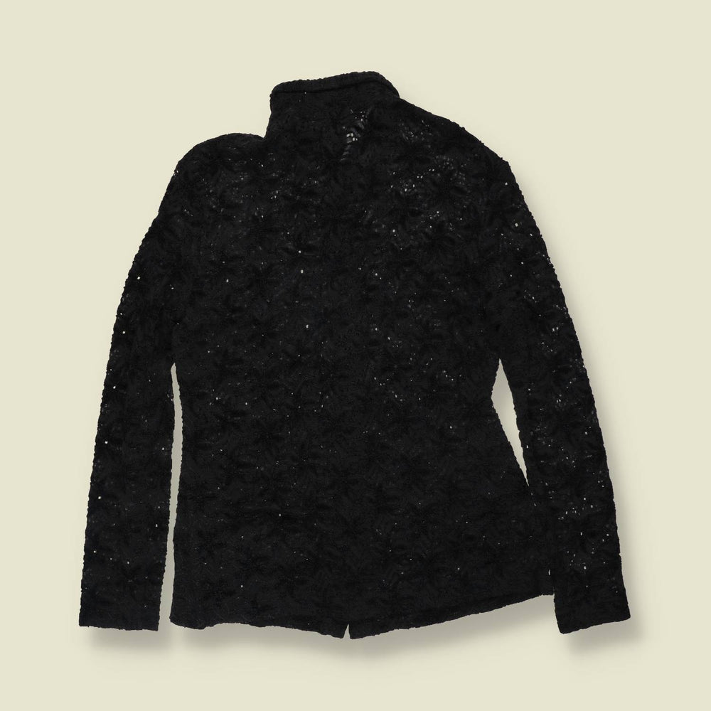 2000s | Verse | Black Floral Lace Knit Shirt - 8