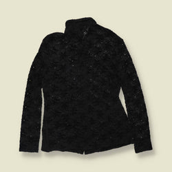 2000s | Verse | Black Floral Lace Knit Shirt - 8