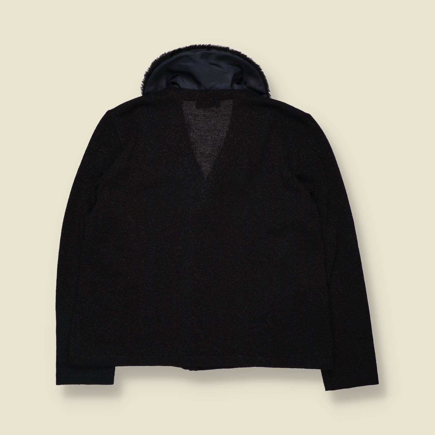 1990s | Wear More | Black Faux Fur Collar Knit Cardigan - 12