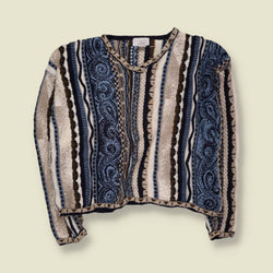 1990s | Christopher & Banks | Multi-Pattern Vertical Stripe Textured Knit Jumper - 20