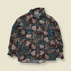 1990s | Robert Stock | Botanical Leaf Print Silk Blouse - 12