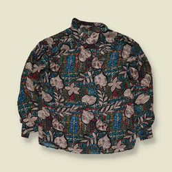 1990s | Robert Stock | Botanical Leaf Print Silk Blouse - 12