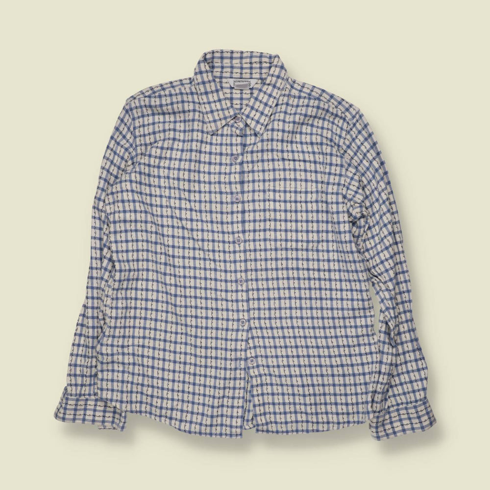 1990s | Northern Perspectives | Blue Gingham Embroidered Cotton Blouse - 14