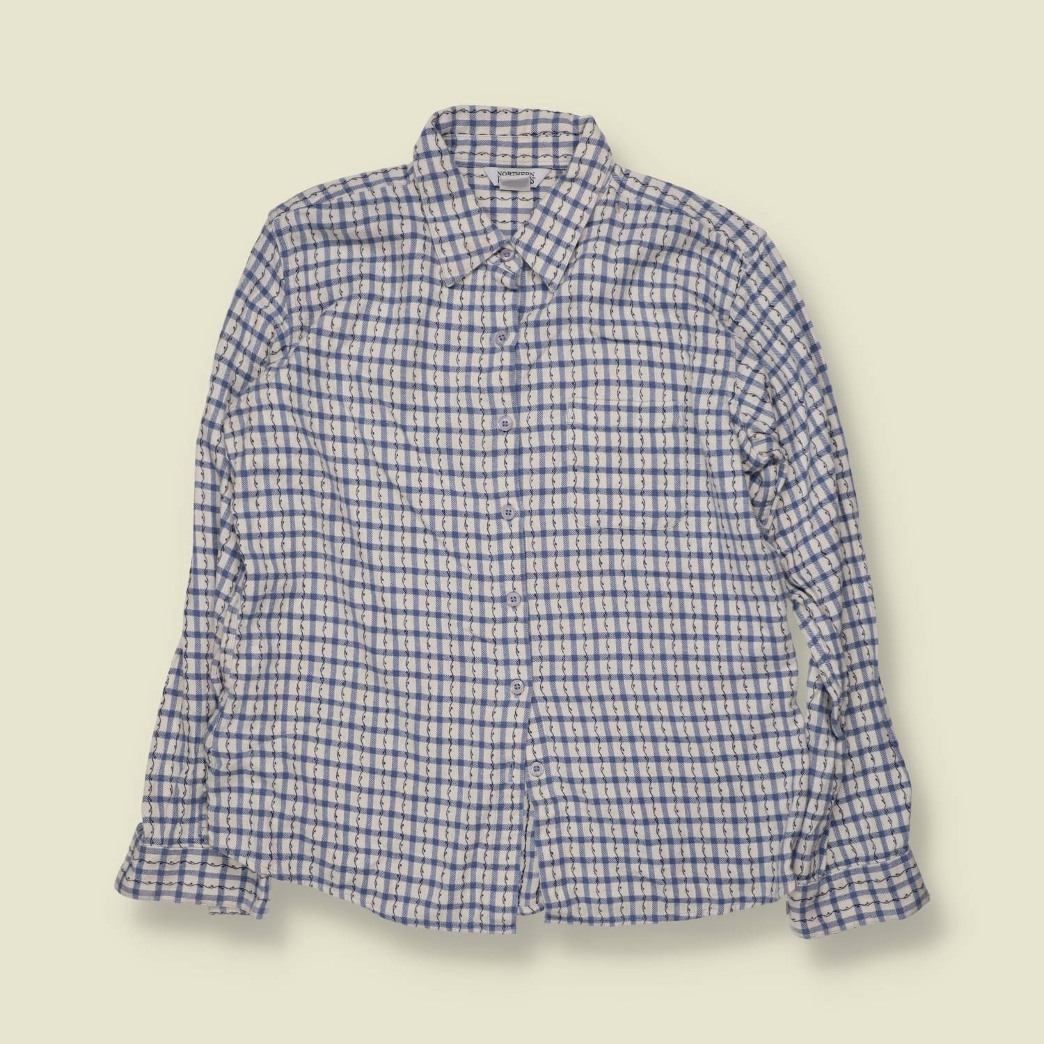 1990s | Northern Perspectives | Blue Gingham Embroidered Cotton Blouse - 14