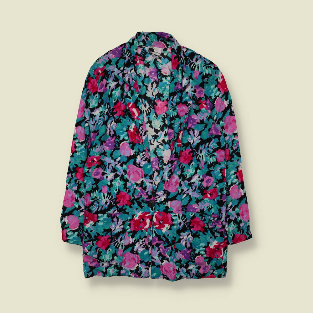 1980s | Finest Options | Floral Print Cotton Blazer Jacket - 12